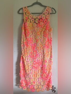 Lilly Pulitzer Neon Floral Crochet Shift Dress - Pink & Yellow